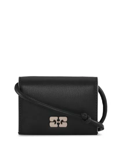 Ganni Black Bou Leather Strap Wallet