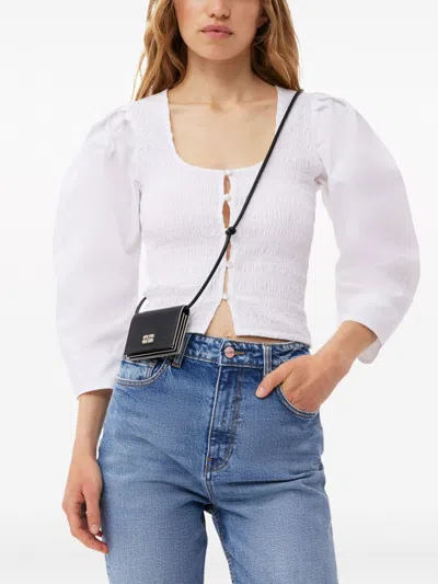 Ganni Black Bou Leather Strap Wallet