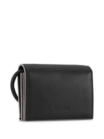 Ganni Black Bou Leather Strap Wallet