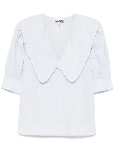 Ganni Blouse With Exaggerated Collar And Ruffle