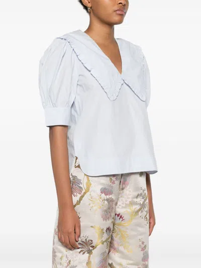 Ganni Blouse With Exaggerated Collar And Ruffle