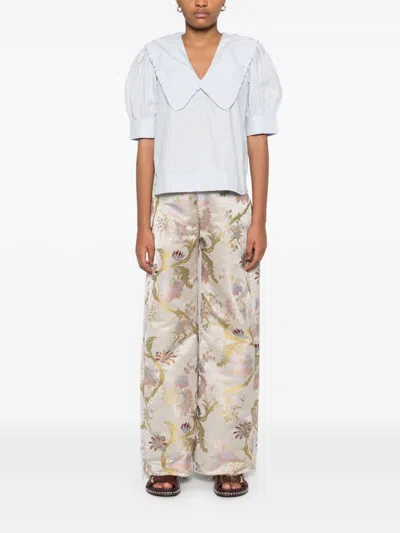 Ganni Blouse With Exaggerated Collar And Ruffle