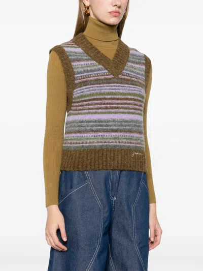 Shop Ganni Striped V Necked Vest