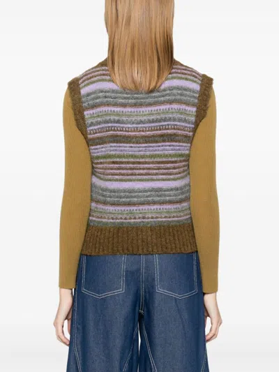 Ganni Womens Military Olive Stripe-pattern Brushed-knit Alpaca And Merino-wool Blend Vest Xl