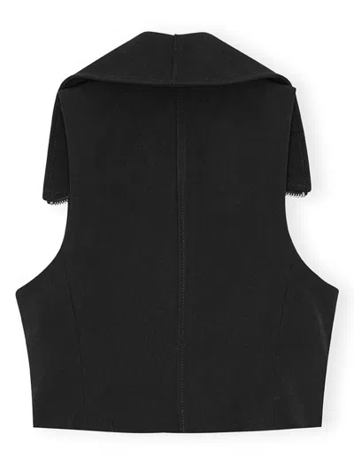 Ganni Zippered Peplum Vest Flared Cuffs In Black