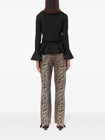Ganni Zippered Peplum Vest Flared Cuffs In Black