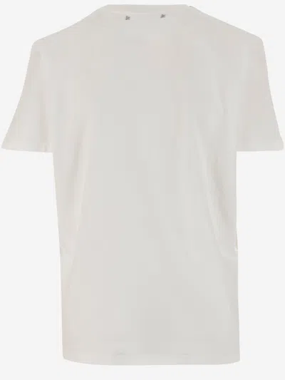 Golden Goose White Crewneck T-shirt With Rhinestone Embellishments On The Collar And Logo Detail On The Rear In C