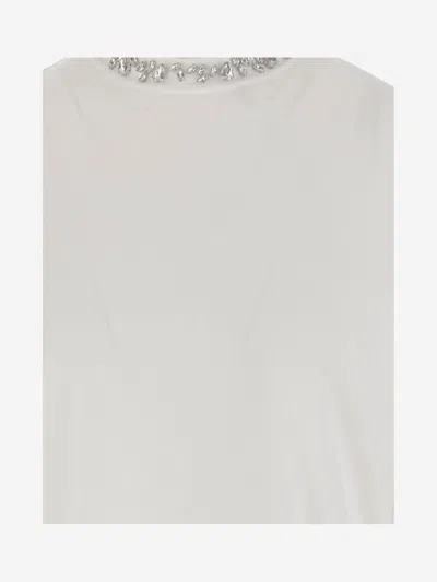 Golden Goose White Crewneck T-shirt With Rhinestone Embellishments On The Collar And Logo Detail On The Rear In C