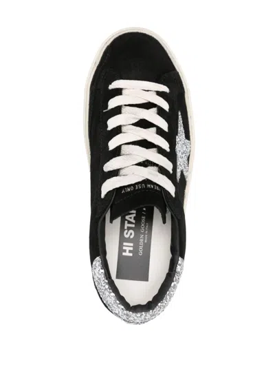 Golden Goose Hi Star Suede Sneakers With Glittered Star And Heel Tab In Black