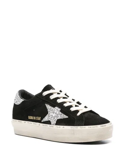 Golden Goose Hi Star Suede Sneakers With Glittered Star And Heel Tab In Black