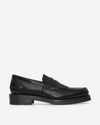 Our Legacy Polished Black Leather Loafers With Decorative Fringe Detail In Black