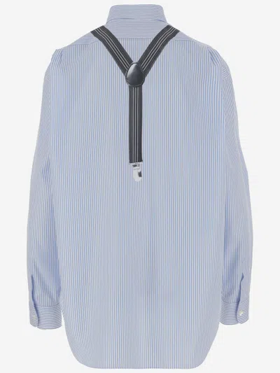 Moschino Couture Light Blue Cotton Striped Shirt With Decorative Straps