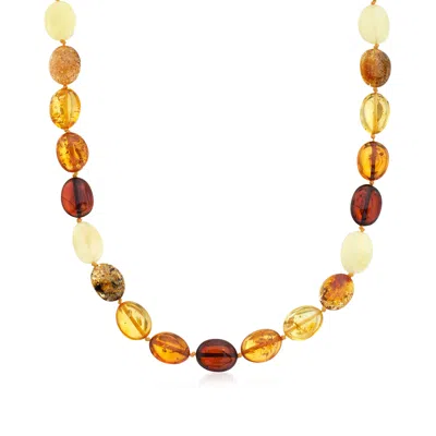 Ross-simons 11-13mm Multicolored Amber Bead Necklace With Sterling Silver In Multi