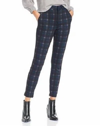 AQUA STRETCH HIGH RISE SLIM PANTS IN GREEN NAVY PLAID 