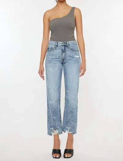 Kancan Trevie Ultra High Rise Straight Leg Jeans In Medium Stone Wash In Silver