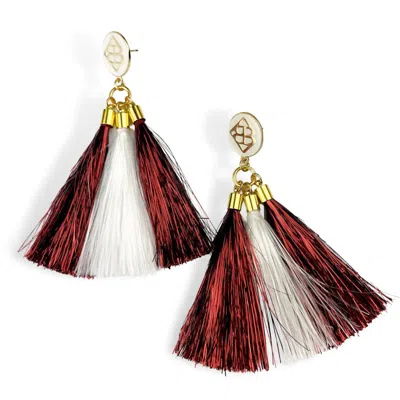 Brianna Cannon Metallic Jumbo Tassel Earrings In Maroon And White In Multi