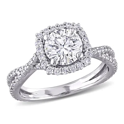 Mimi & Max 1 1/2ct Dew Created Moissanite Square Halo Crossover Engagement Ring In 10k White Gold In White
