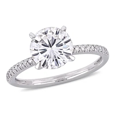 Mimi & Max 2ct Dew Created Moissanite And 1/10ct Tw Diamond Engagement Ring In 14k White Gold In White