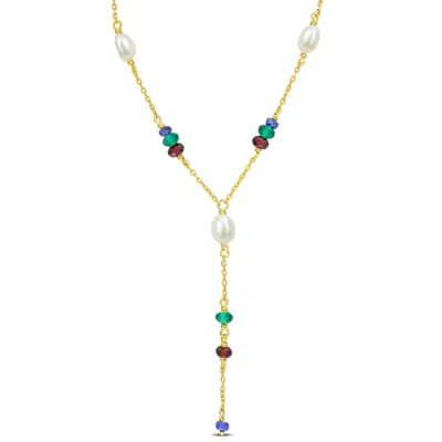 Mimi & Max 3 1/2ct Tgw Blue Sapphire Garnet Green Onyx Beads And 4-6.5mm Cultured Freshwater Pearl Y Necklace I In Multi