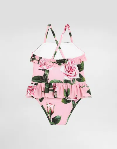 Dolce & Gabbana Rose-print Swimsuit In Pink