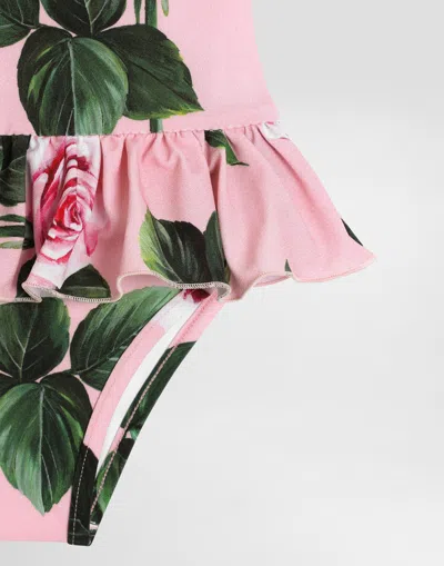 Dolce & Gabbana Rose-print Swimsuit In Pink