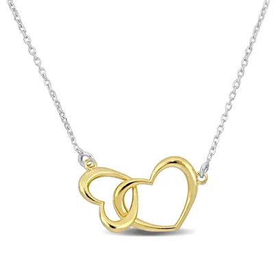 Mimi & Max Yellow Double Heart Charm Necklace In Sterling Silver - 16.5 +1 In. In Yellow