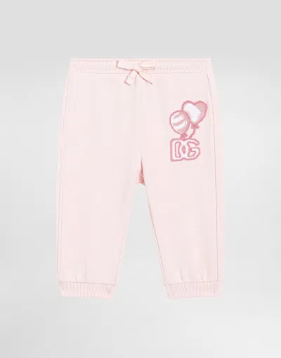 Dolce & Gabbana Babies' Fleece Jogging Pants With Patch In Pink
