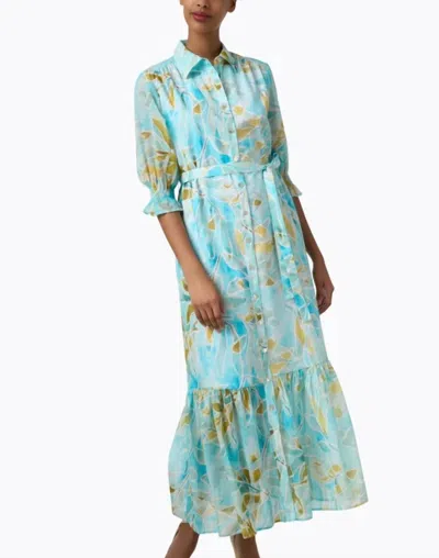 Finley Sienna Seaweed-print Flounce Midi Shirtdress In Blue