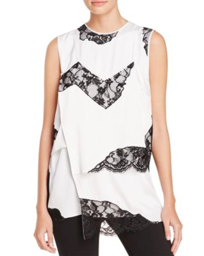 Shop Dkny Layered Lace Panel Silk Blouse In Chalk