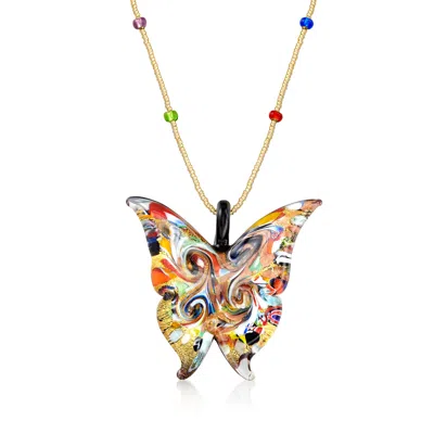 Ross-simons Italian Multicolored Murano Glass Butterfly Pendant Necklace With 18kt Gold Over Sterling In Multi