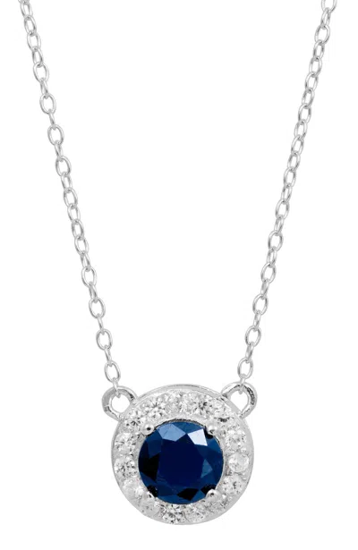 Savvy Cie Jewels Sterling Silver Natural Blue Sapphire And White Cz Pendant Necklace In Multi