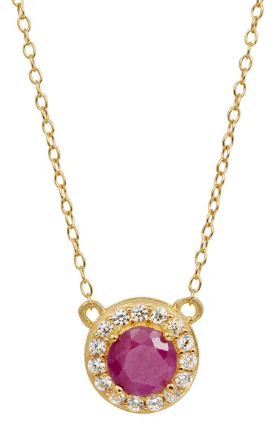 Savvy Cie Jewels 18k Gold Over Vermeil Sterling Silver Natural Ruby And White Cz Pendant Necklace In Pink