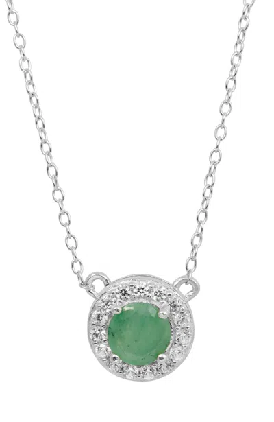 Savvy Cie Jewels Sterling Silver Natural Emerald And White Cz Pendant Necklace In Gold