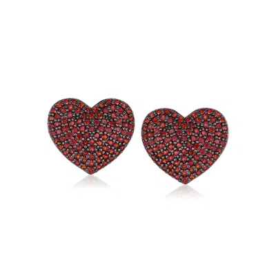 Ross-simons Garnet Heart Earrings In Sterling Silver In Red