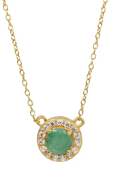 Savvy Cie Jewels 18k Gold Vermeil Over Sterling Silver Natural Emerald And White Cz Pendant Necklace In Gold