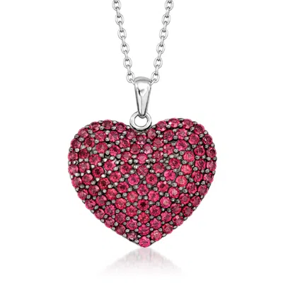 Ross-simons Rhodolite Garnet And White Topaz Reversible Puffed Heart Pendant Necklace In Sterling Silver In Multi