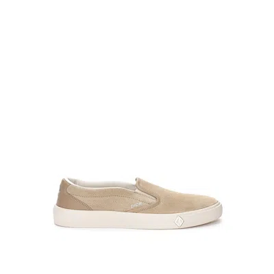 Dior Leather Slip-on Sneakers Men In Beige