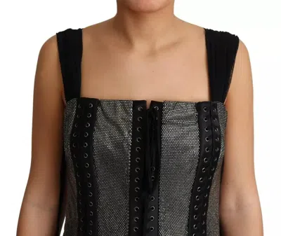 Pre-owned Dolce & Gabbana Black Crystals Lace Up Runway Gown Women's Dress () In Black And Gray