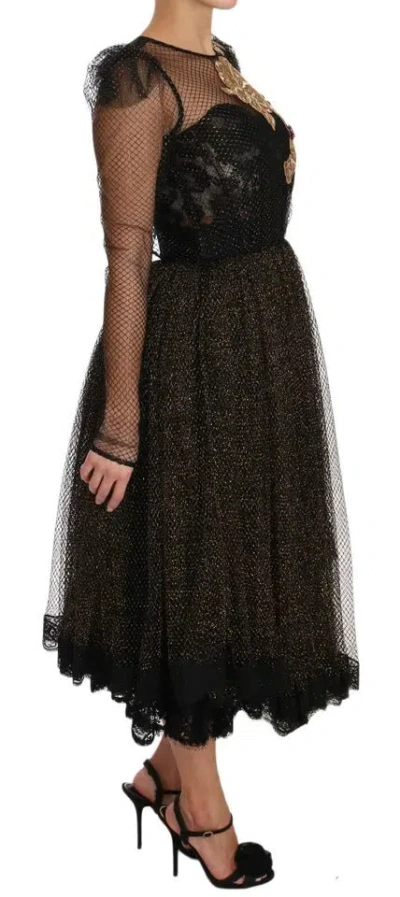 Pre-owned Dolce & Gabbana Black Gold Crystal Heart A-line Women's Dress ()