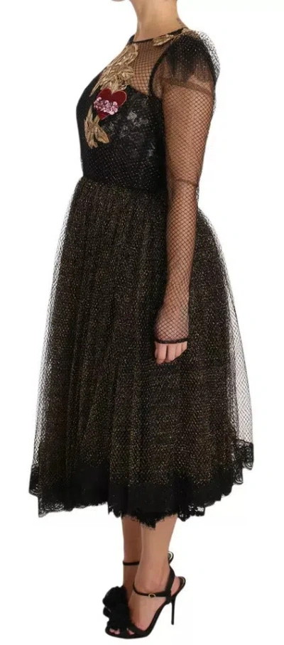 Pre-owned Dolce & Gabbana Black Gold Crystal Heart A-line Women's Dress ()