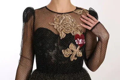 Pre-owned Dolce & Gabbana Black Gold Crystal Heart A-line Women's Dress ()