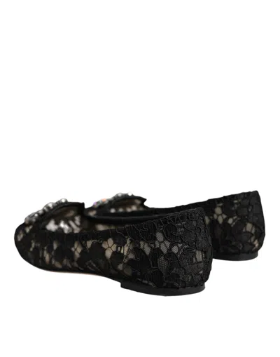 Pre-owned Dolce & Gabbana Black Lace Crystal Ballet Flats Loafer Women's Shoes ()