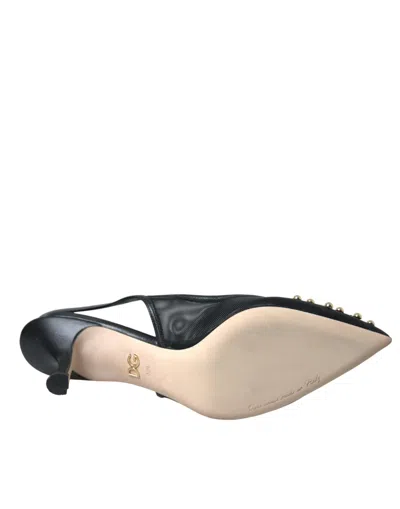 Dolce & Gabbana Black Mesh Embellished Heel Slingbacks Shoes In Black