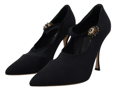 Dolce & Gabbana Black Socks Stretch Crystal Pumps Shoes In Black