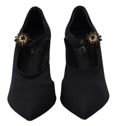Dolce & Gabbana Black Socks Stretch Crystal Pumps Shoes In Black