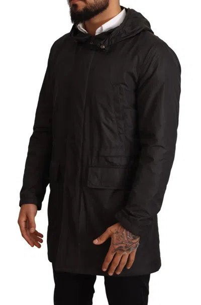 Dolce & Gabbana Black Polyester Hooded Parka Coat Jacket In Black