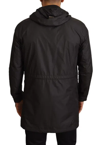 Dolce & Gabbana Black Polyester Hooded Parka Coat Jacket In Black