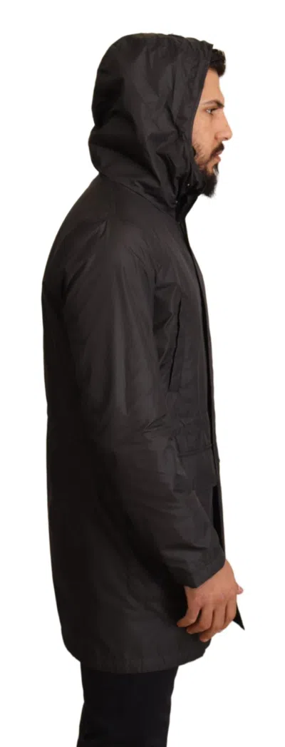 Dolce & Gabbana Black Polyester Hooded Parka Coat Jacket In Black