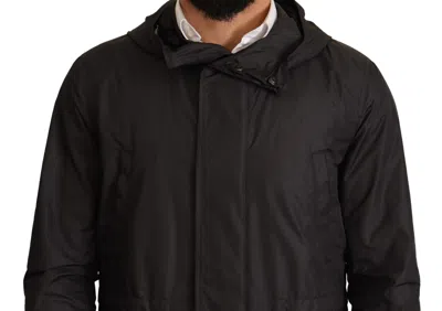 Dolce & Gabbana Black Polyester Hooded Parka Coat Jacket In Black
