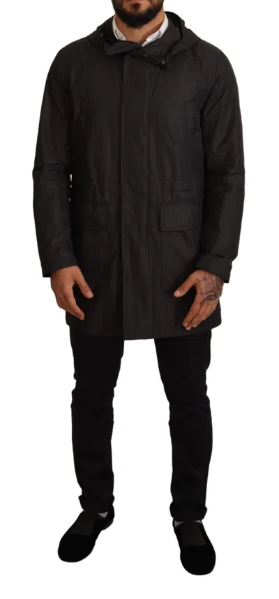 Dolce & Gabbana Black Polyester Hooded Parka Coat Jacket In Black